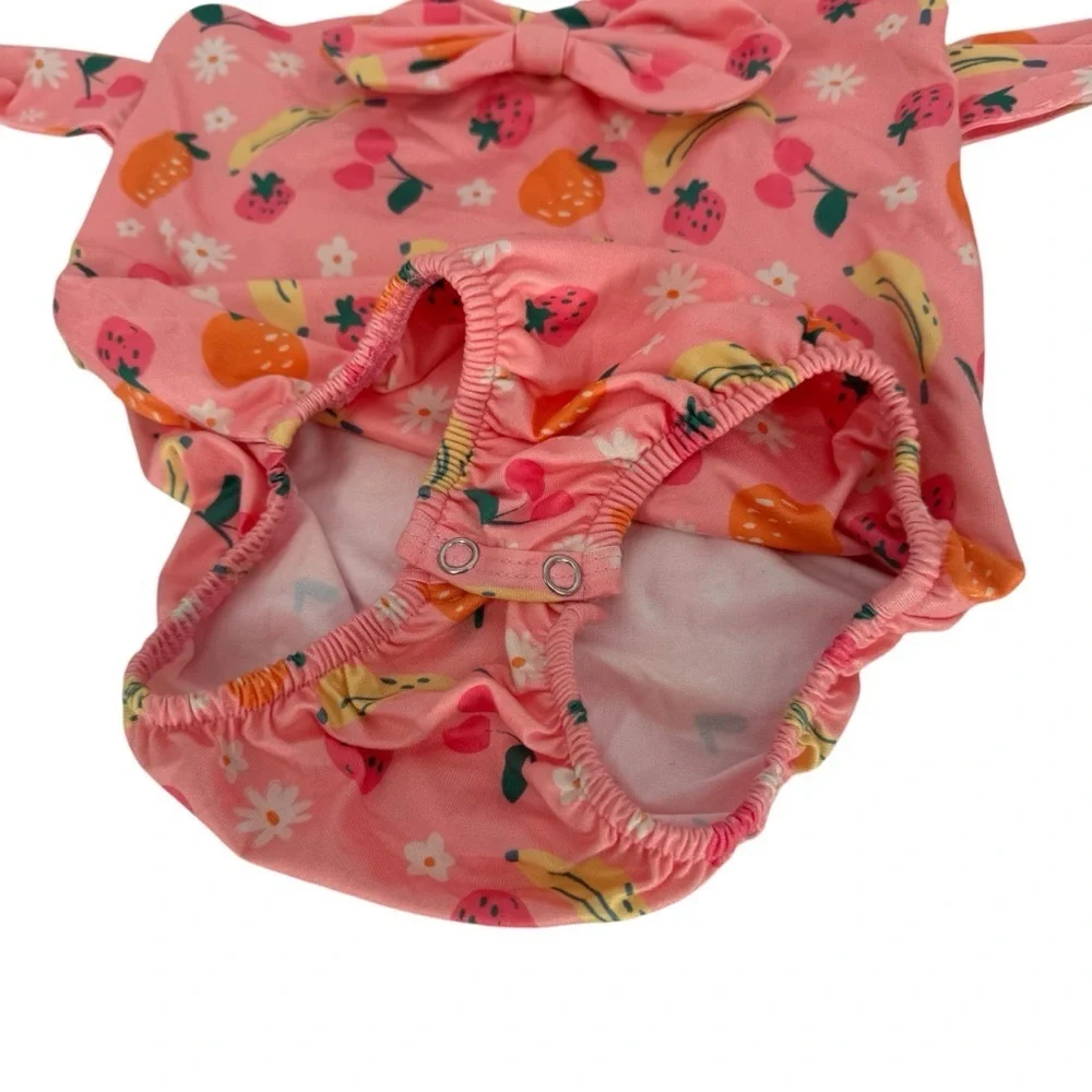 NWT Bailey’s Blossoms Girly Snap Bottom Pink Fruit Swimsuit One Piece Size 3T